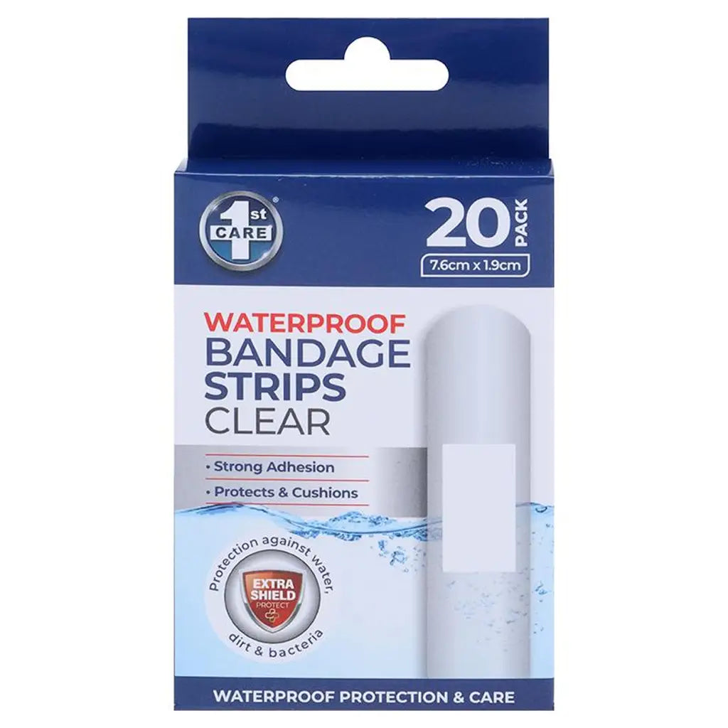 1st Care Bandage Strips Waterproof Clear PE 7.6x1.9cm 20Pk 130443