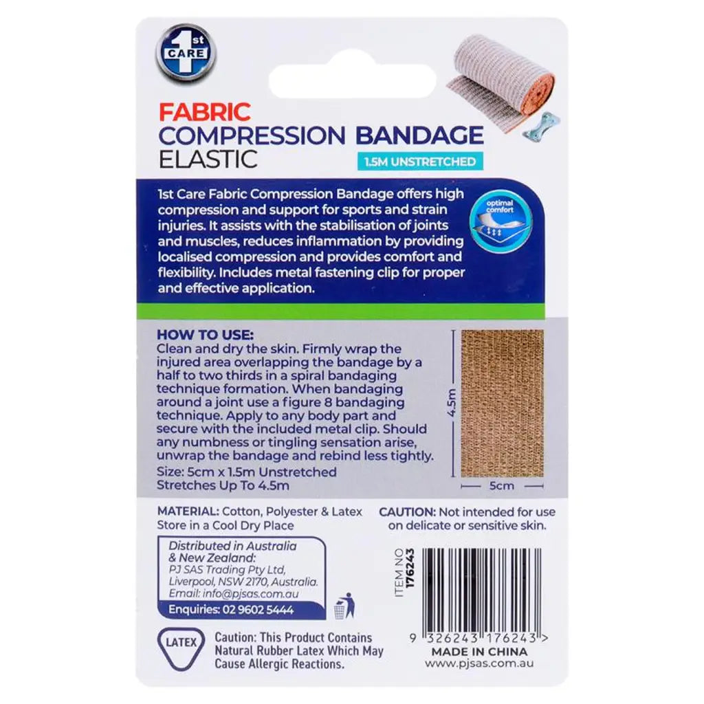 1st Care Compression Elastic Bandage Roll Includes 1 Clip 5cmX1.5m 176243