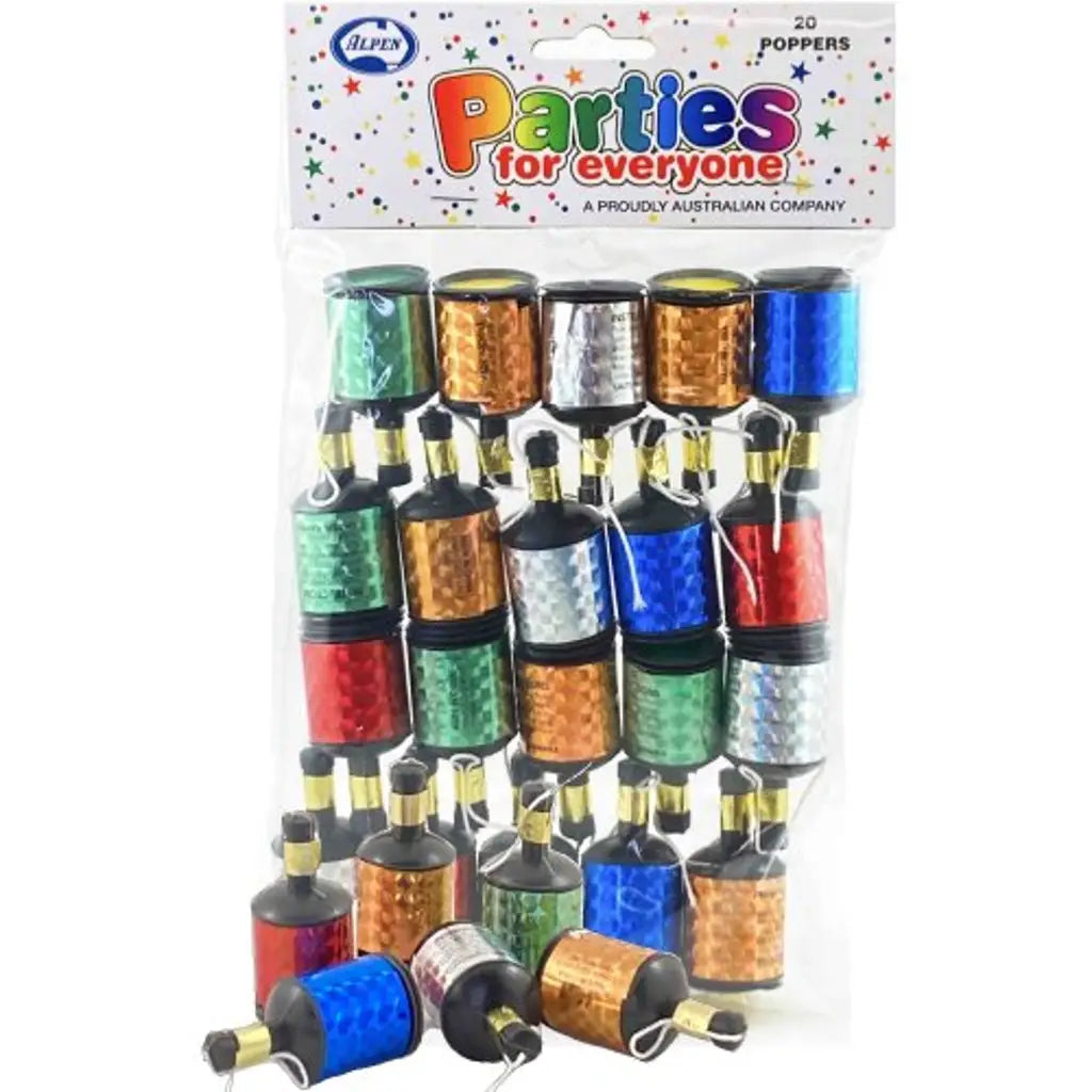 Alpen Assorted Colour Mini Party Poppers 20Pk 202720