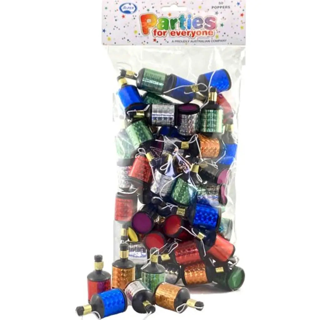 Alpen Assorted Colour Mini Party Poppers 50Pk 202750