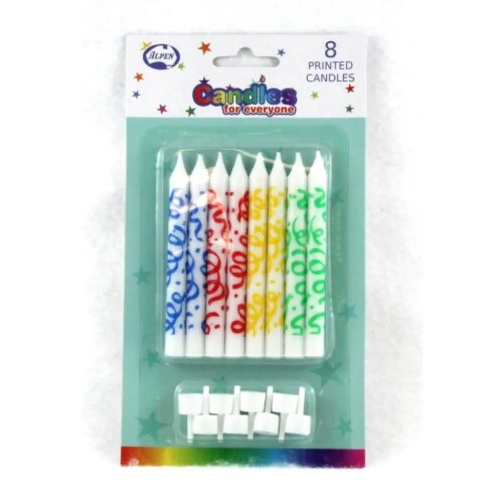 Alpen Birthday Candles Printed Streamers With Holders 8Pk 431177