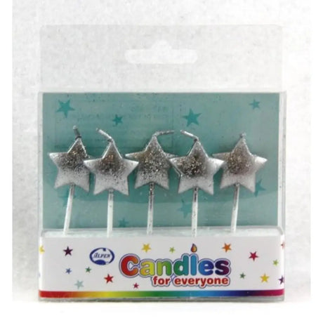 Alpen Birthday Candles Stars Glitter Silver 442544