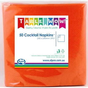 Alpen Cocktail Napkins Orange 250x250mm 2Ply 50Pk 380086