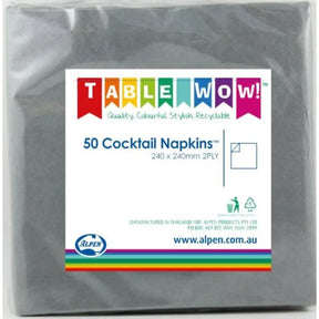 Alpen Cocktail Napkins Silver 250x250mm 2Ply 50Pk 380078