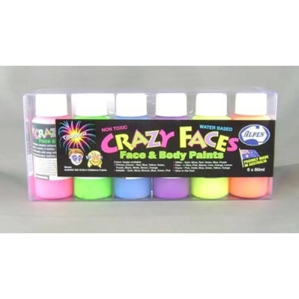 Alpen Crazy Face And Body Paint Fluro Assorted Colours 60ml 252218