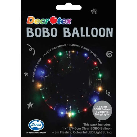 Alpen Decrotex Bobo Balloon Clear With 3m Coloured Led Light String 18in 215180 1