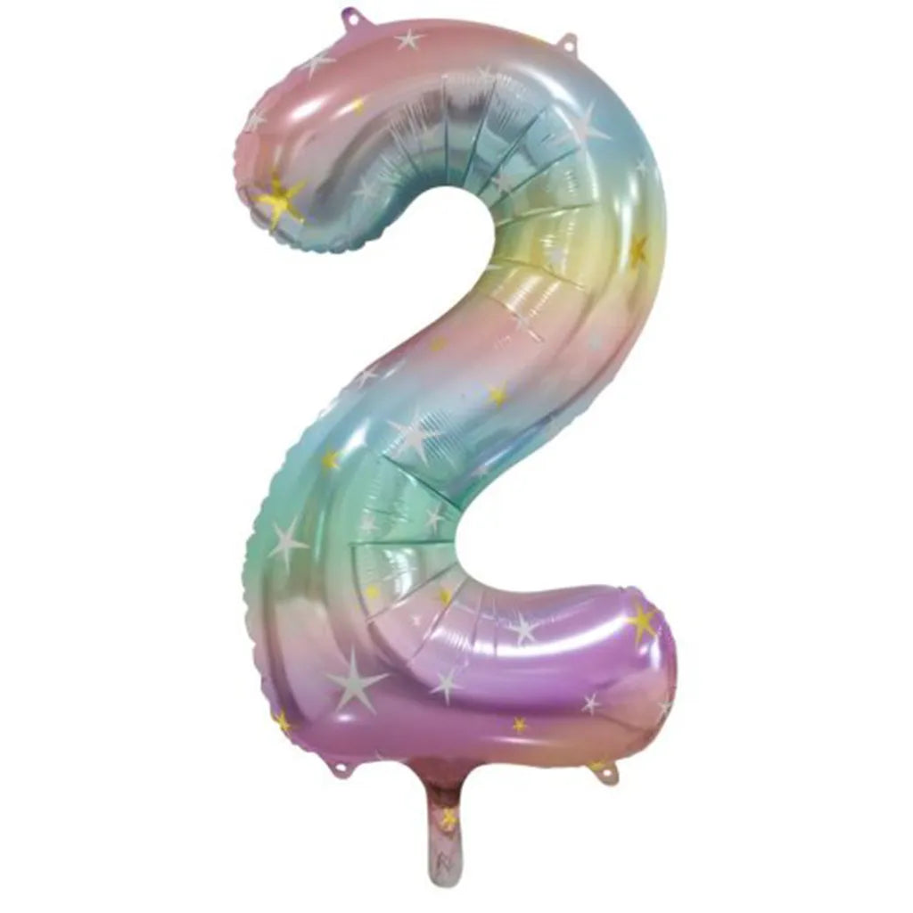 Alpen Decrotex Foil Balloon Number 2 Pastel Rainbow 34in 213792