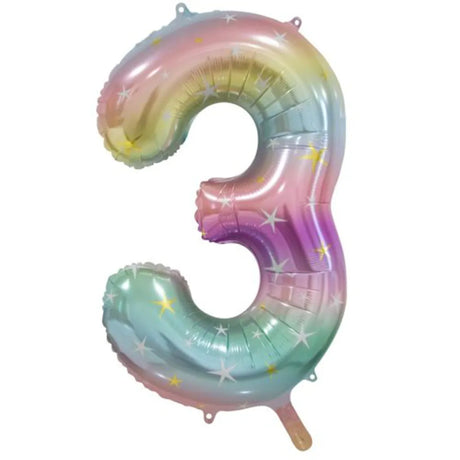 Alpen Decrotex Foil Balloon Number 3 Pastel Rainbow 34in 213793