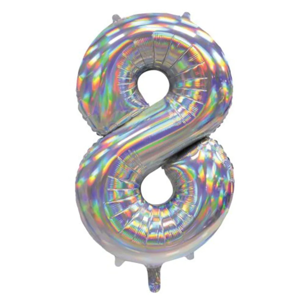 Alpen Decrotex Foil Balloon Number 8 Iridescent Silver 34in 213678