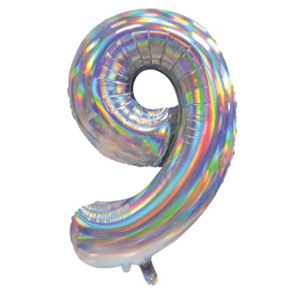 Alpen Decrotex Foil Balloon Number 9 Iridescent Silver 34in 213679