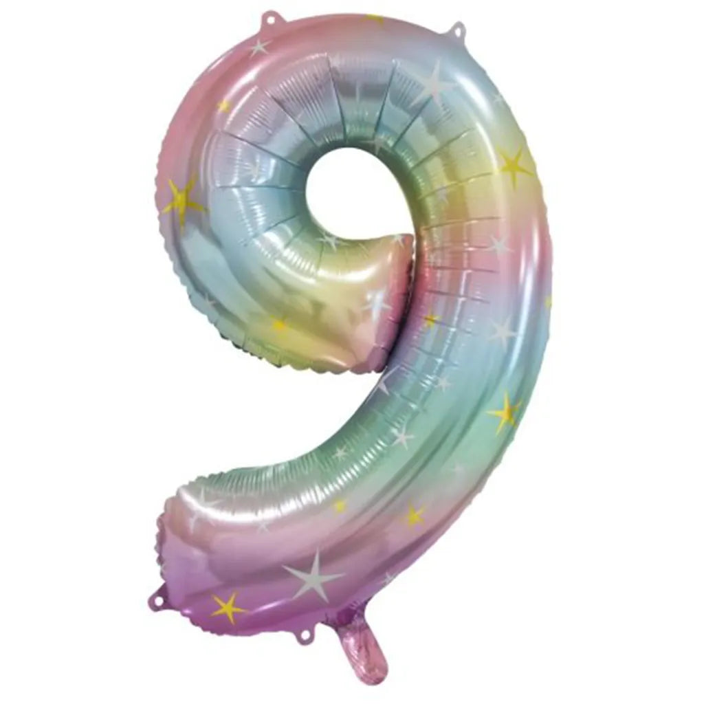 Alpen Decrotex Foil Balloon Number 9 Pastel Rainbow 34in 213799