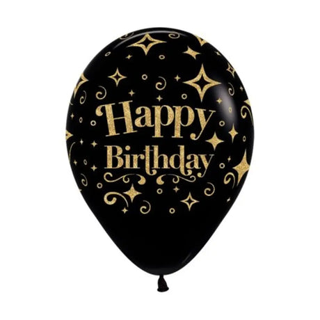 Alpen Decrotex Latex Balloon Happy Birthday Glitter Gold Fashion Black 30cm 50Pk 221206