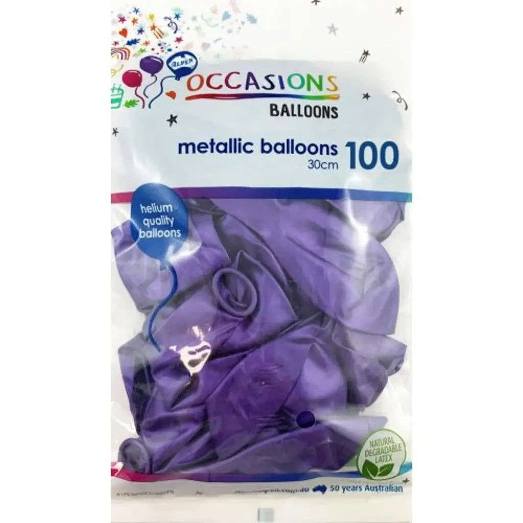 Alpen Decrotex Latex Balloon Metallic Purple 30cm 100Pk 203239