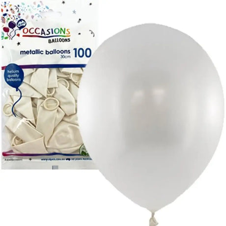Alpen Decrotex Latex Balloon Metallic White 30cm 100Pk 203236