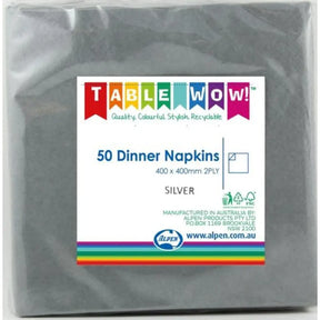 Alpen Dinner Napkins Silver 400x400mm 2Ply 50Pk 380219