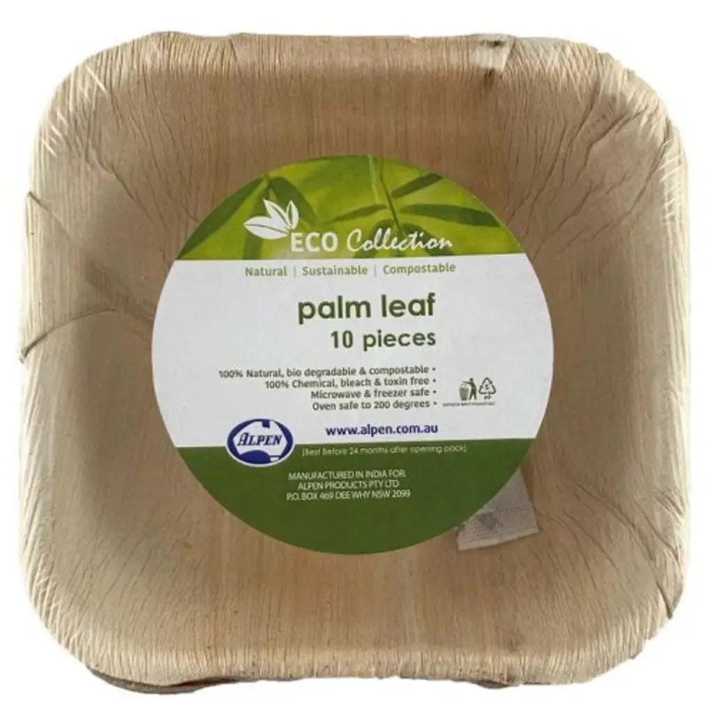 Alpen Eco Collection Palm Leaf Square Bowls Natural 5in 10Pk 461231