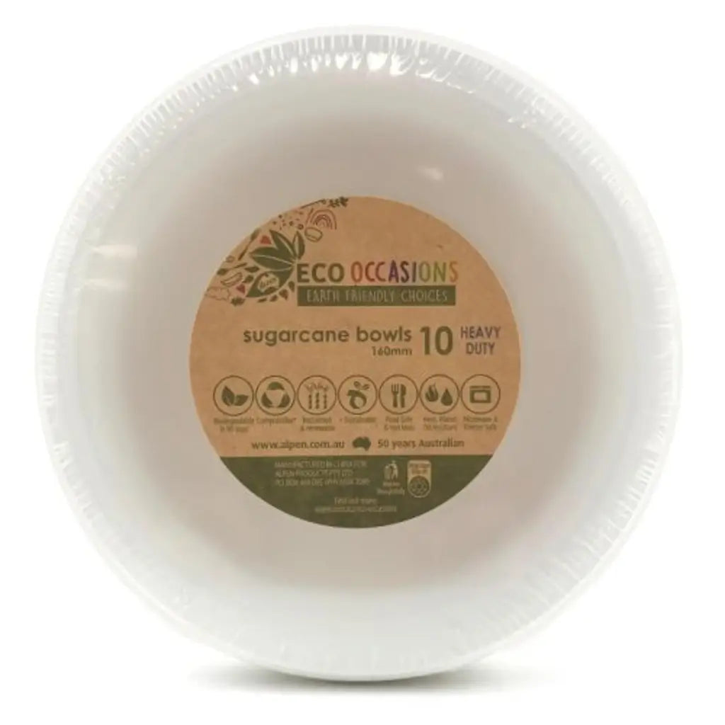 Alpen Eco Occasions Sugarcane Bowls White 160mm 10Pk 400353