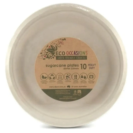 Alpen Eco Occasions Sugarcane Dinner Plates Natural 230mm 10Pk 400203
