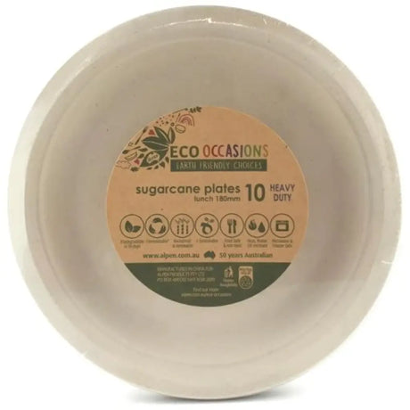 Alpen Eco Occasions Sugarcane Lunch Plates Natural 180mm 10Pk 400103