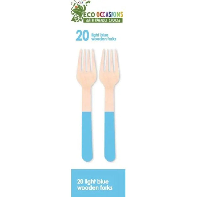 Alpen Eco Occasions Wooden Forks Light Blue 20Pk 401164