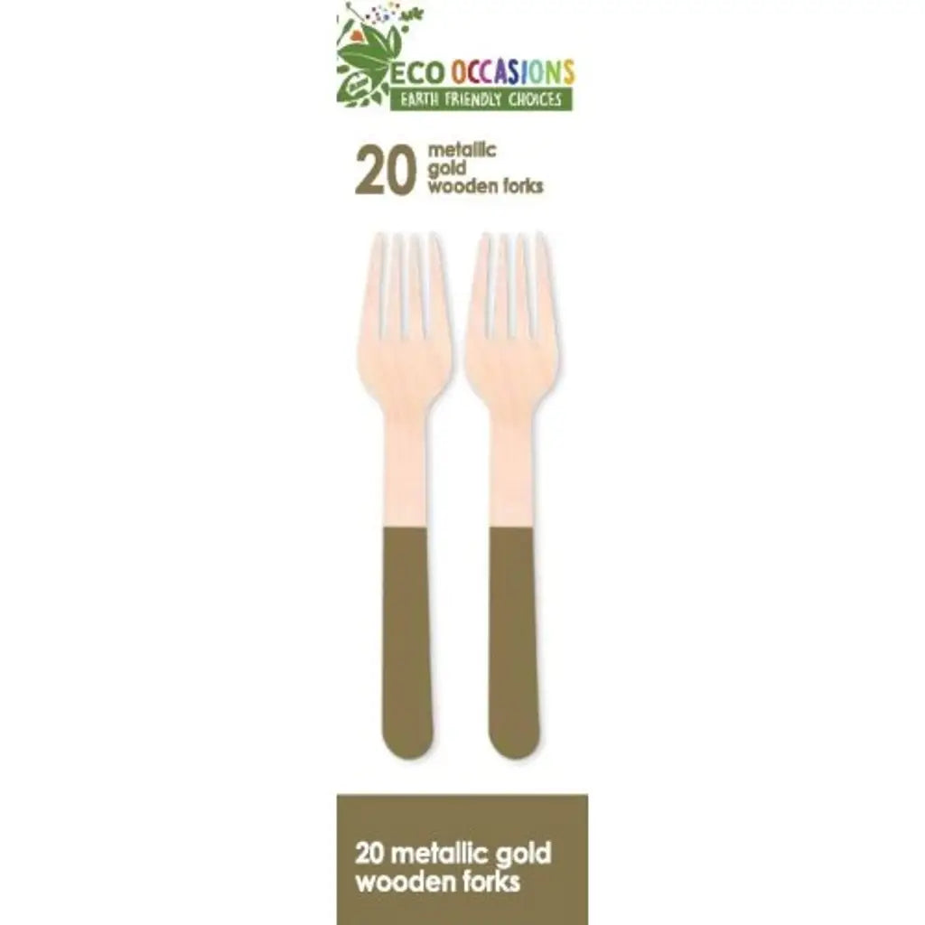 Alpen Eco Occasions Wooden Forks Metallic Gold 20Pk 401161