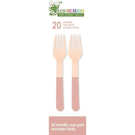 Alpen Eco Occasions Wooden Forks Metallic Rosegold 20Pk 401160