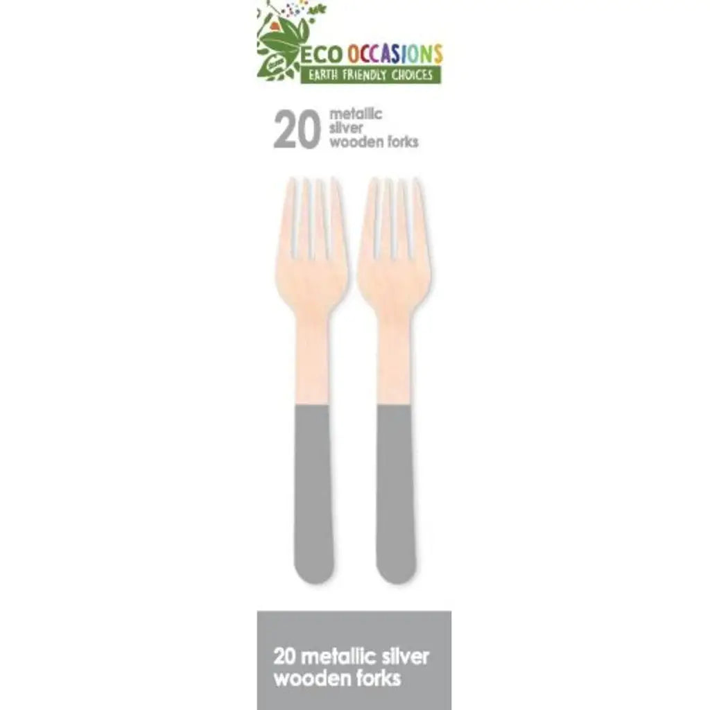 Alpen Eco Occasions Wooden Forks Metallic Silver 20Pk 401162