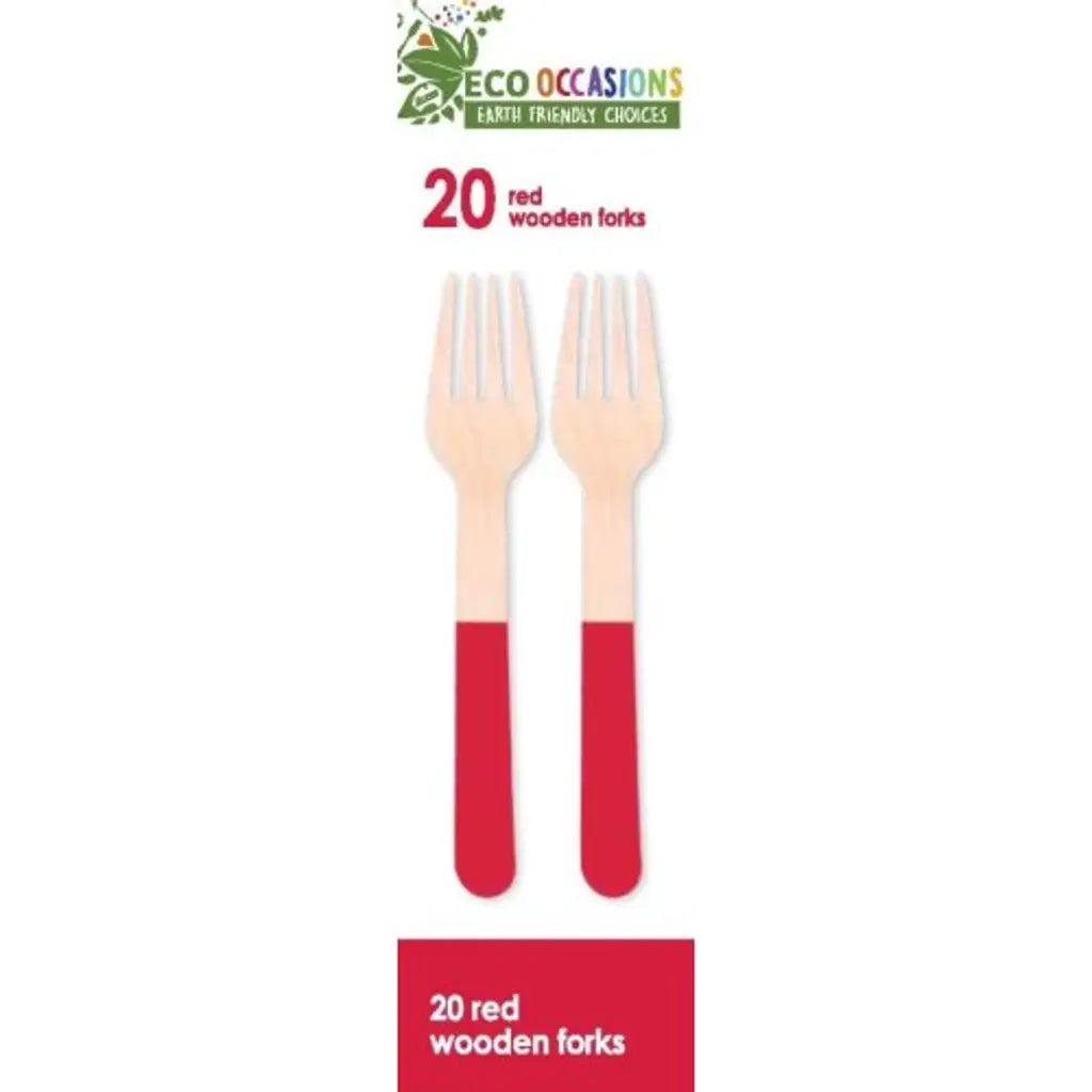 Alpen Eco Occasions Wooden Forks Red 20Pk 401169