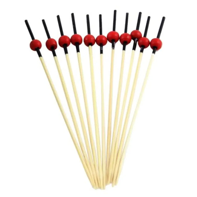 Alpen Eco Occasions Wooden Picks Black Top With Red Ball 12cm 100Pk 460408