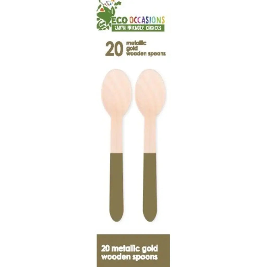 Alpen Eco Occasions Wooden Spoons Metallic Gold 20Pk 401181