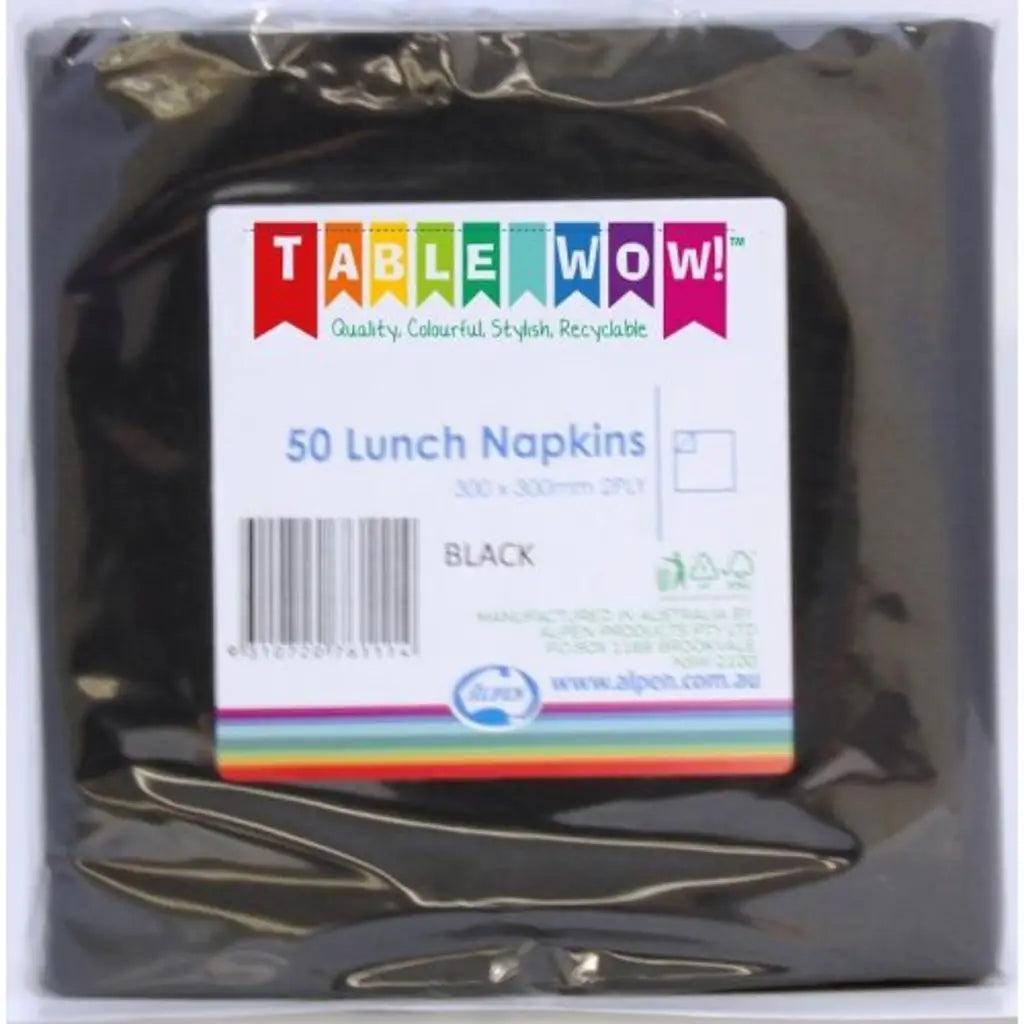 Alpen Lunch Napkins Black 330x330mm 2Ply 50Pk 380158