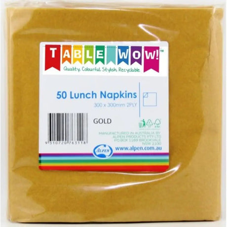 Alpen Lunch Napkins Gold 330x330mm 2Ply 50Pk 380131