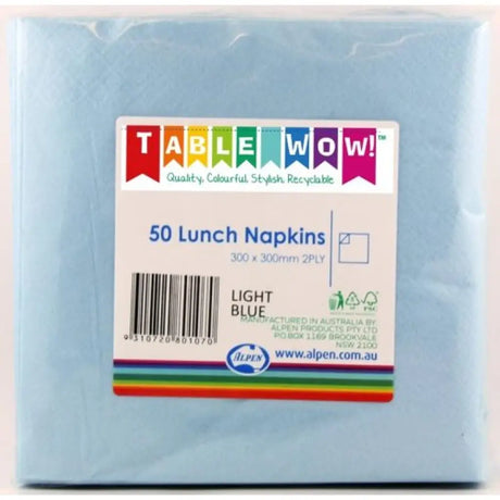 Alpen Lunch Napkins Light Blue 330x330mm 2Ply 50Pk 380107