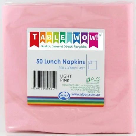Alpen Lunch Napkins Light Pink 330x330mm 2Ply 50Pk 380104