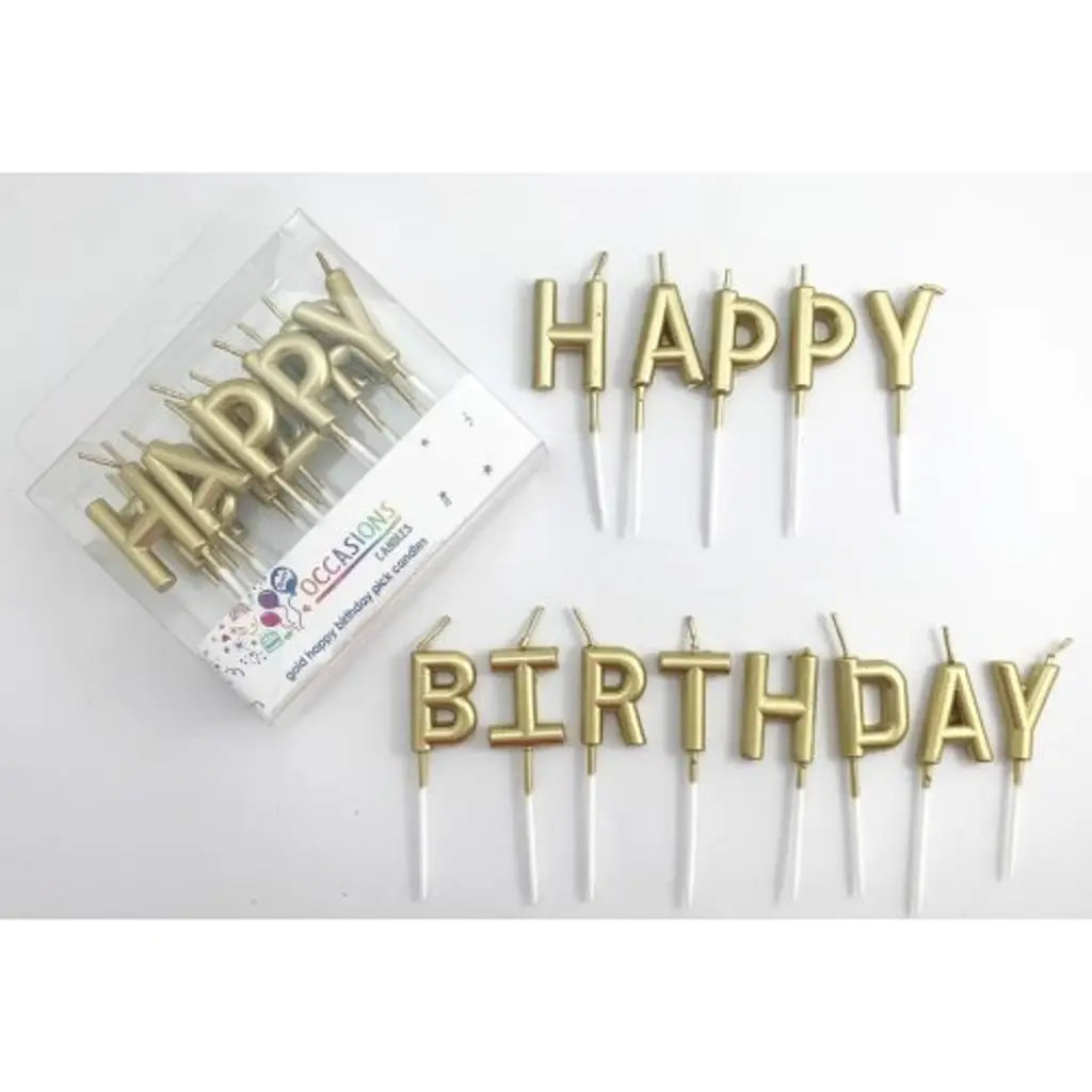 Alpen Occasions Birthday Candles Happy Birthday Text Gold 442611