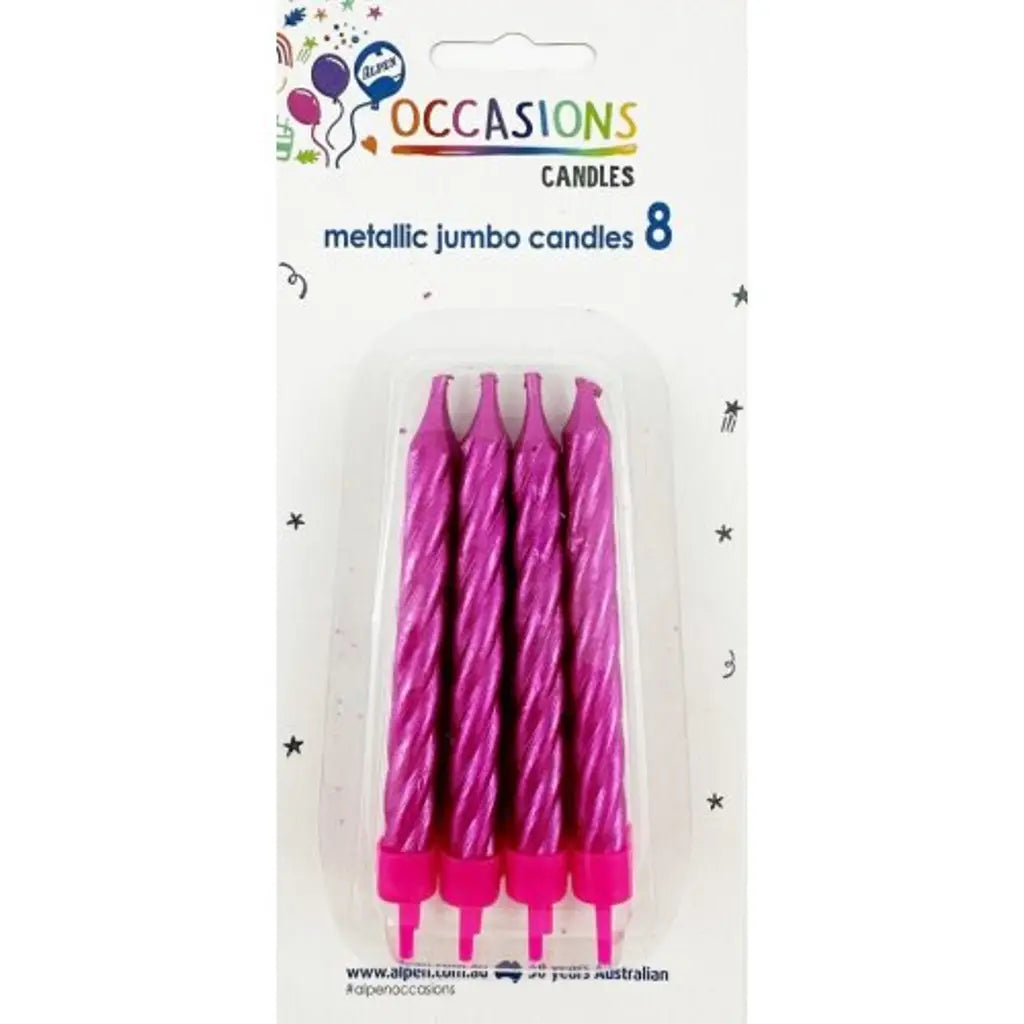 Alpen Occasions Birthday Candles Jumbo Metallic Spiral With Holders Pink 8Pk 431154