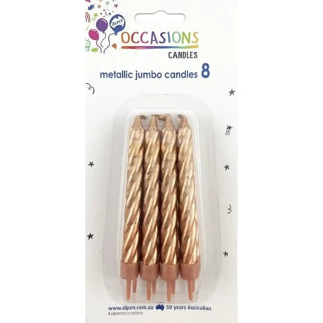 Alpen Occasions Birthday Candles Jumbo Metallic Spiral With Holders Rose Gold 8Pk 431159