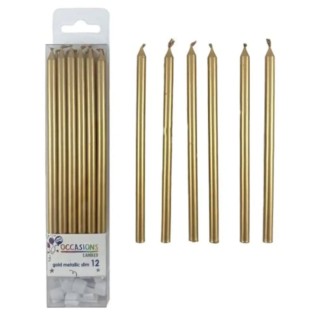 Alpen Occasions Birthday Candles Metallic Slim Gold 120mm 12Pk 431190