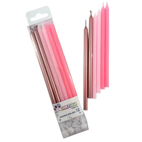 Alpen Occasions Birthday Candles Metallic Slim Pinks 120mm 12Pk 431194