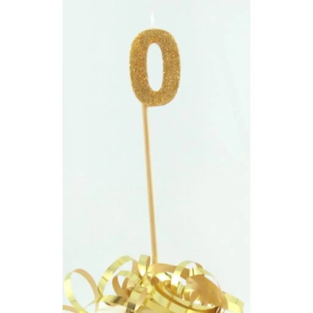 Alpen Occasions Birthday Candles Number 0 Long Stick Glitter Gold 447800