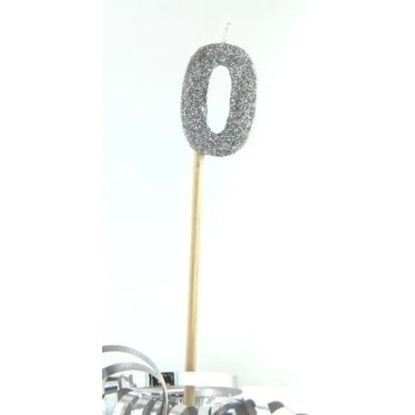 Alpen Occasions Birthday Candles Number 0 Long Stick Glitter Silver 447900