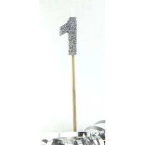 Alpen Occasions Birthday Candles Number 1 Long Stick Glitter Silver 447901
