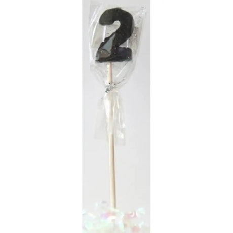 Alpen Occasions Birthday Candles Number 2 Long Stick Glitter Black 447402