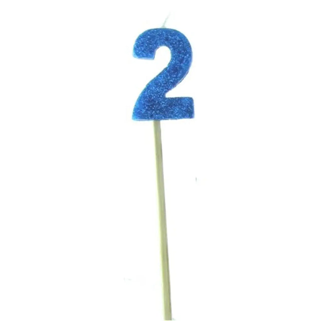 Alpen Occasions Birthday Candles Number 2 Long Stick Glitter Blue 447702