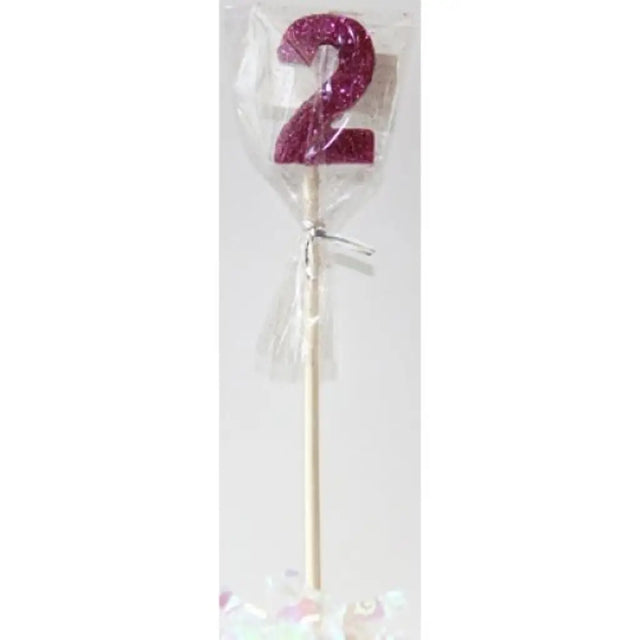 Alpen Occasions Birthday Candles Number 2 Long Stick Glitter Pink 447502