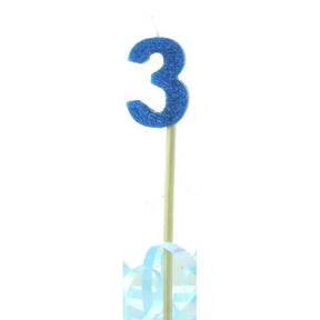 Alpen Occasions Birthday Candles Number 3 Long Stick Glitter Blue 447703