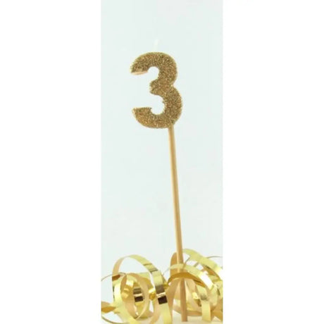 Alpen Occasions Birthday Candles Number 3 Long Stick Glitter Gold 447803