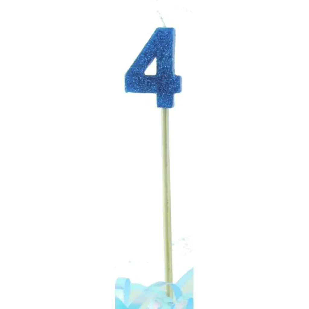Alpen Occasions Birthday Candles Number 4 Long Stick Glitter Blue 447704