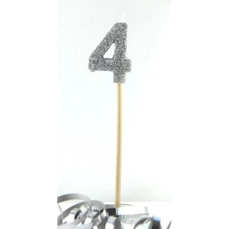 Alpen Occasions Birthday Candles Number 4 Long Stick Glitter Silver 447904
