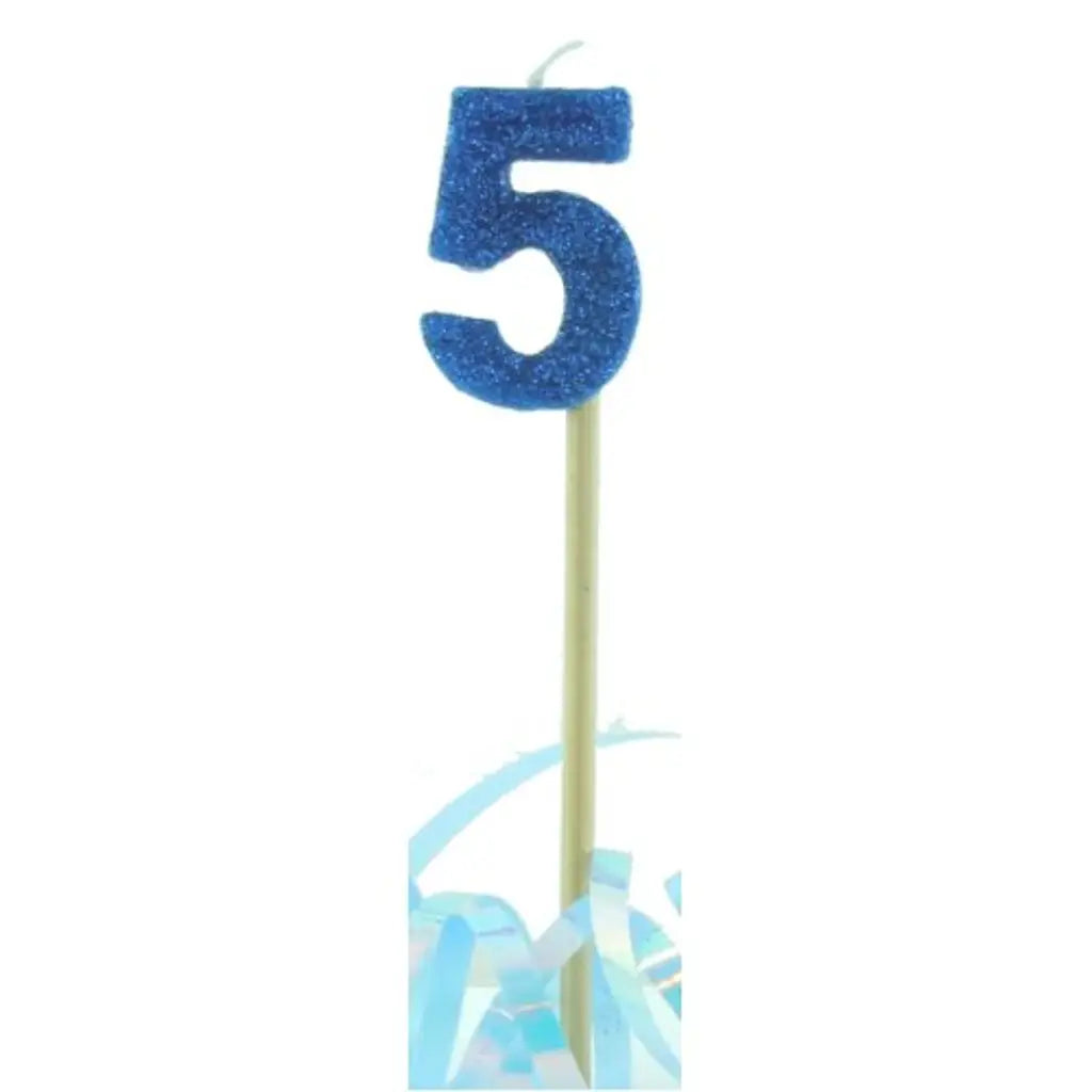 Alpen Occasions Birthday Candles Number 5 Long Stick Glitter Blue 447705